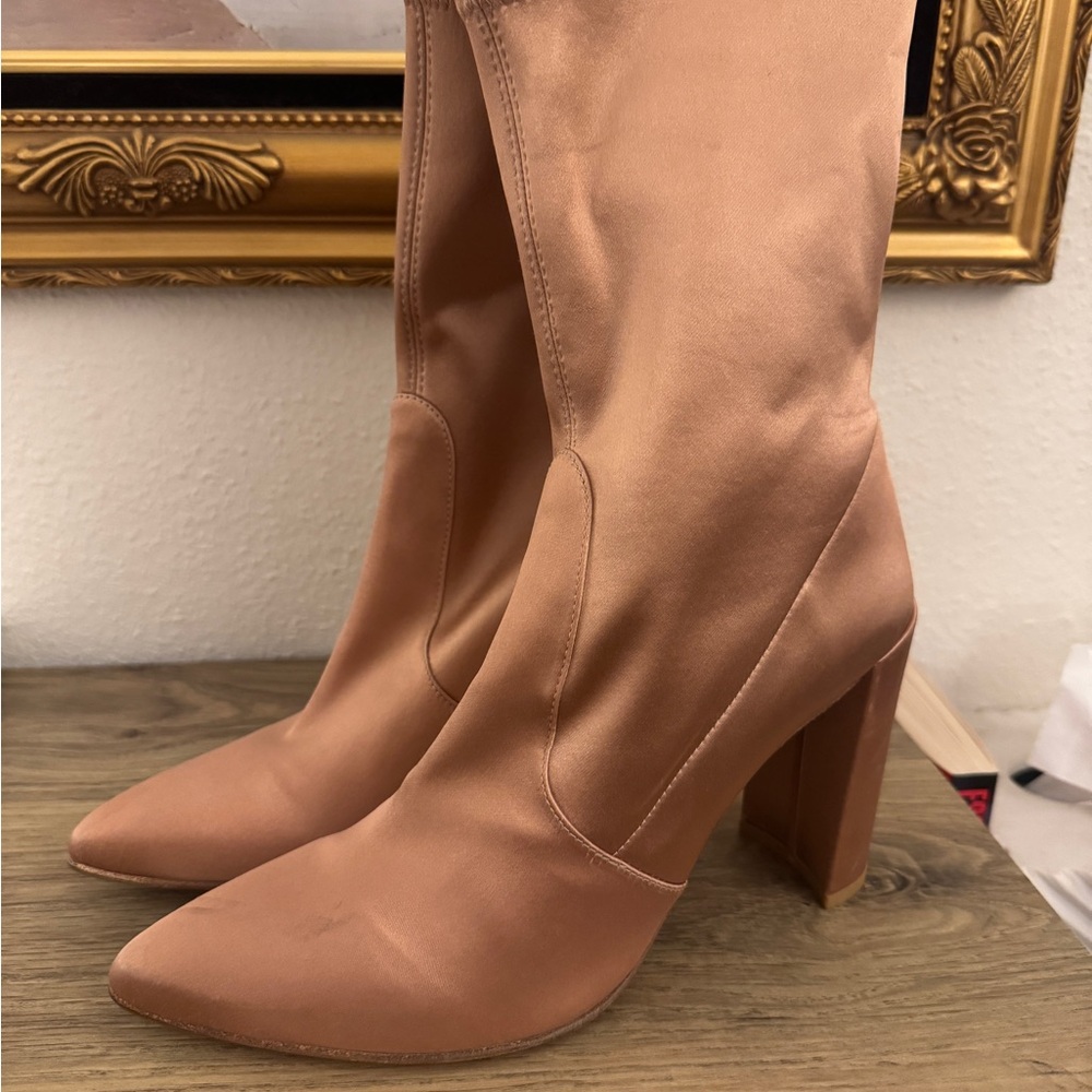 Stuart Weitzman Satin Tan Heeled Boots